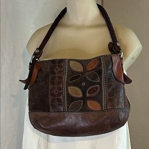FOSSEL MULTICOLOR BOHO BROWN SUEDE LEATHER WOVEN STRAP SHOULDER BAG